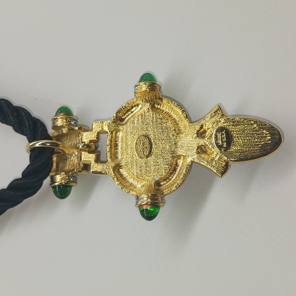 VINTAGE KJL Kenneth Jay Lane Art Deco Cabochon & Crystal Pendant Necklace - Picture 8 of 14